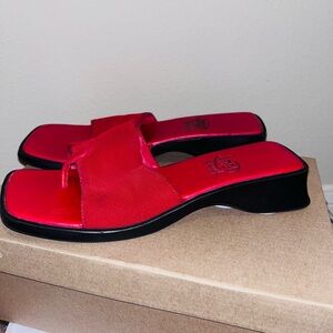 Red Slip-On Toe-Ring Heeled Sandals - Impo Stretch